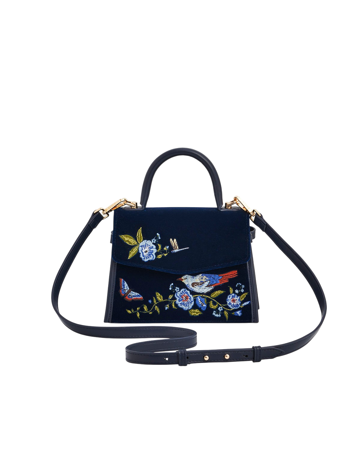 Eliza Nightingale Embroidered Top Handle Bag in Sapphire Velvet