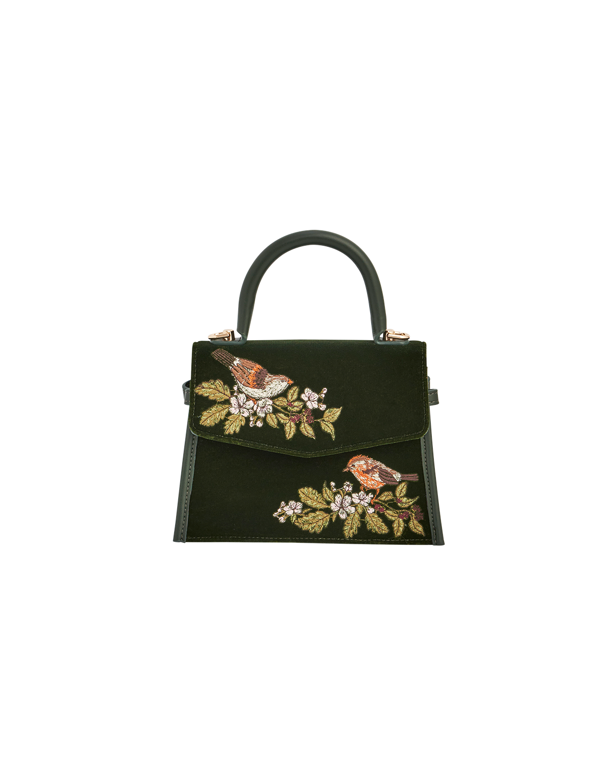 Eliza Wren Embroidered Top handle bag in Green Velvet