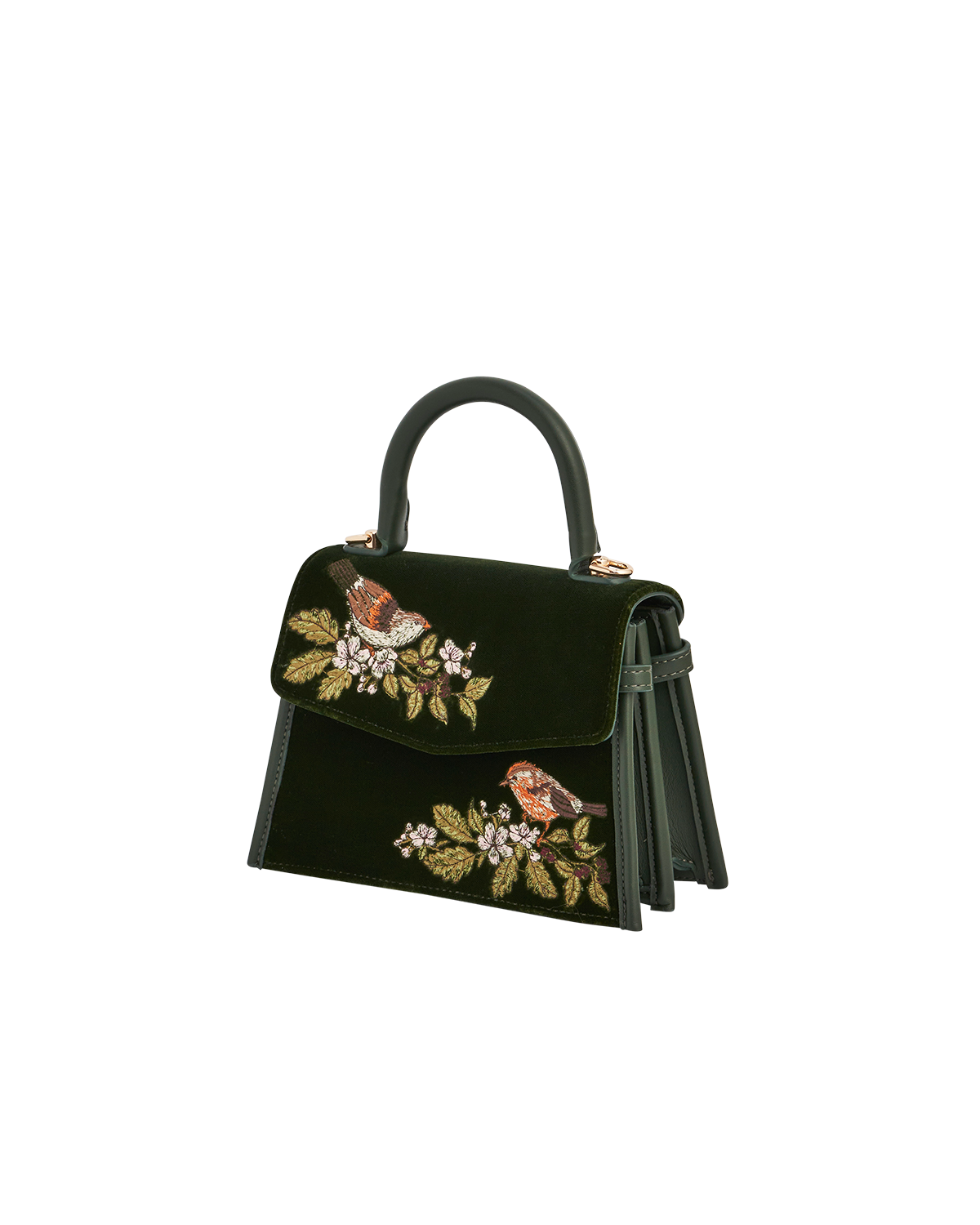 Eliza Wren Embroidered Top handle bag in Green Velvet