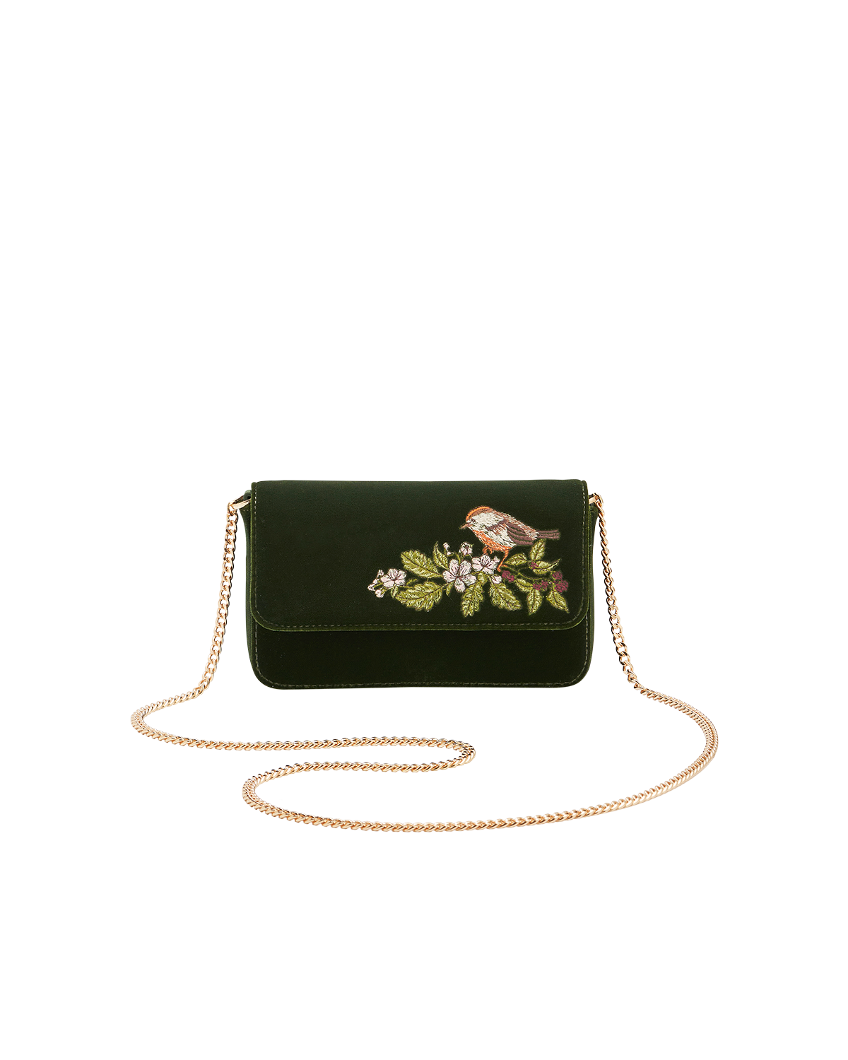 Sophia Wren Embroidered Occasion Bag in Green Velvet