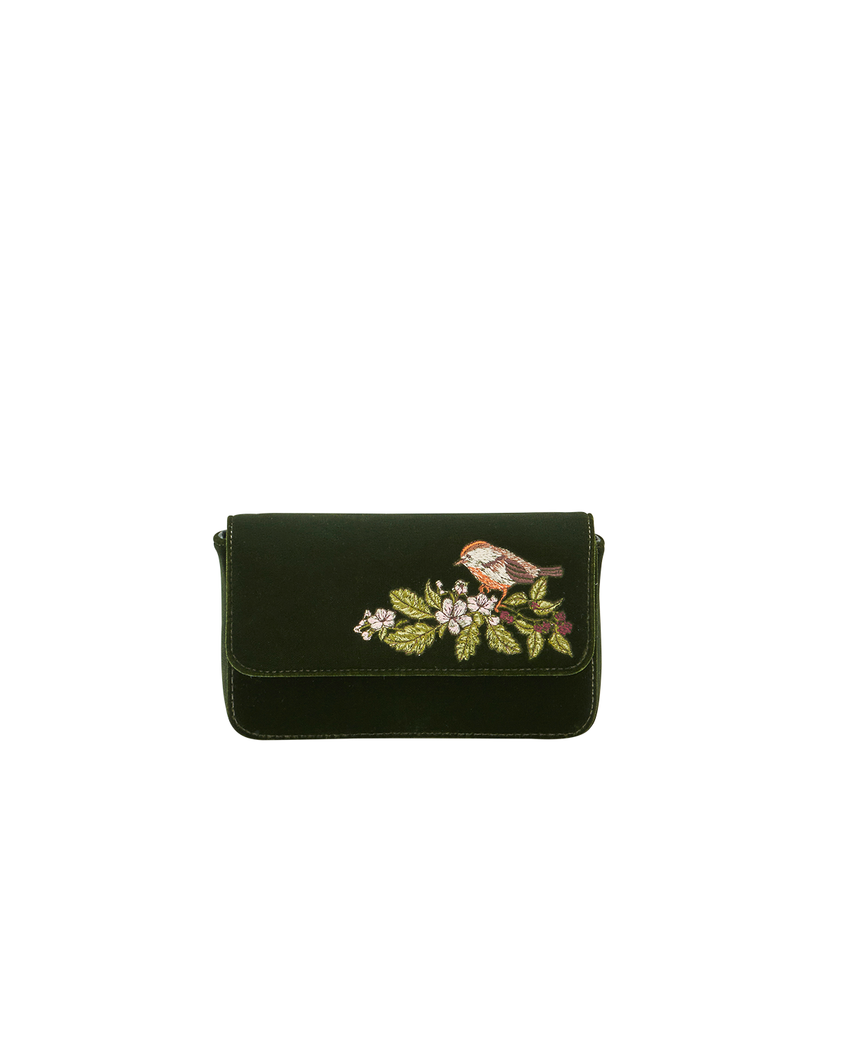 Sophia Wren Embroidered Occasion Bag in Green Velvet