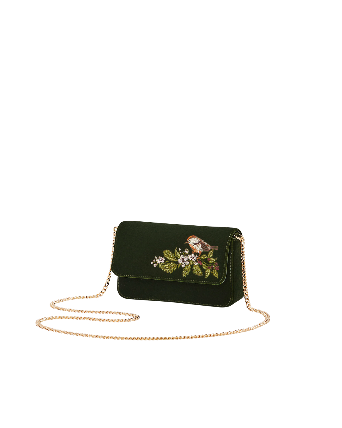 Sophia Wren Embroidered Occasion Bag in Green Velvet