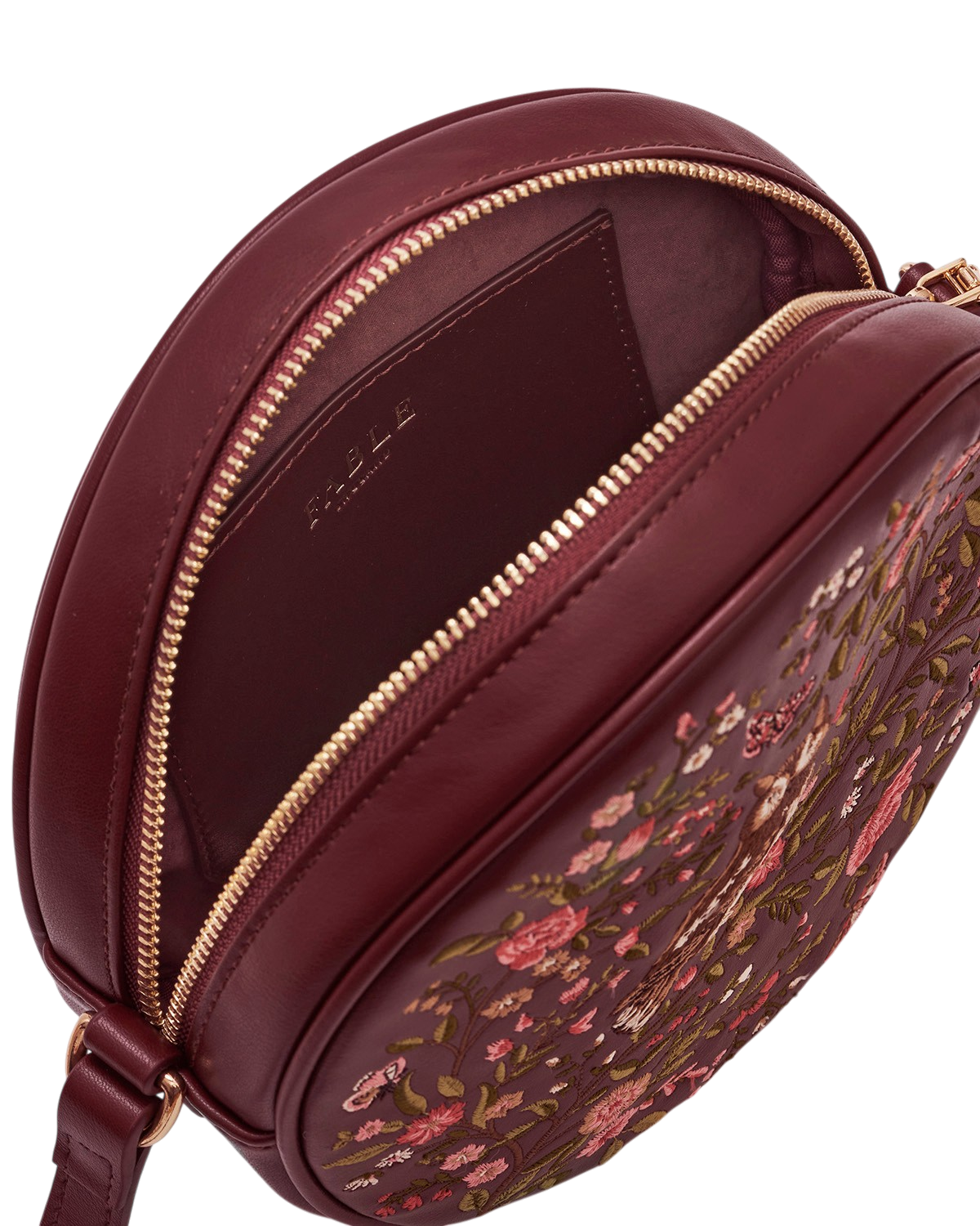 Chloe Owl Embroidered Circle Bag in Burgundy