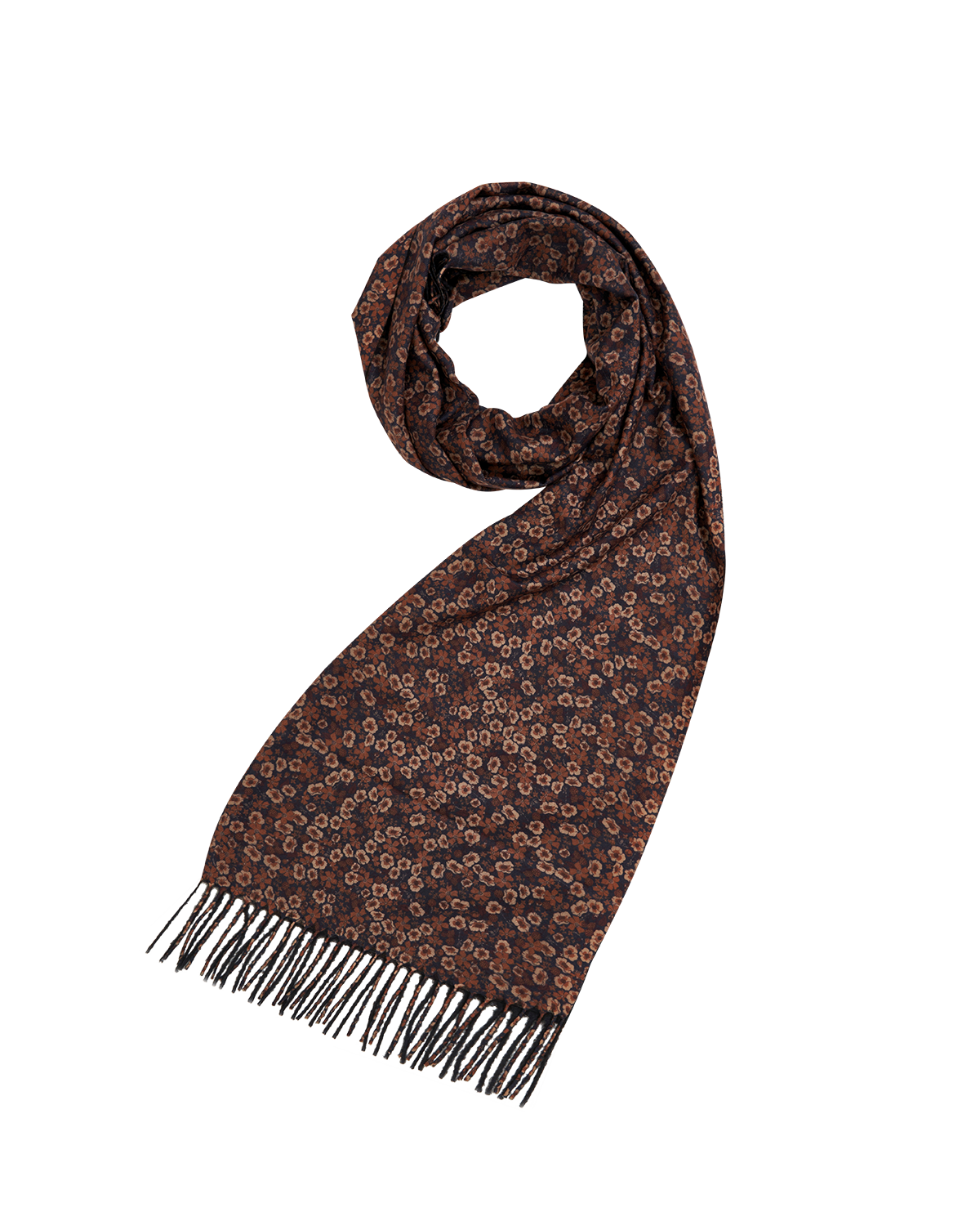 Black Deco Blooms Ditsy Tassel Scarf