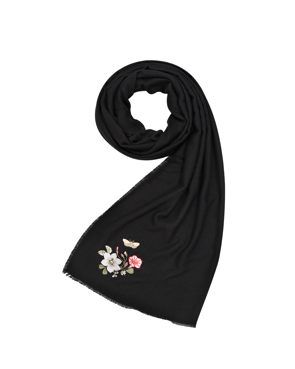 Pashmina con Bordado Floral Negra