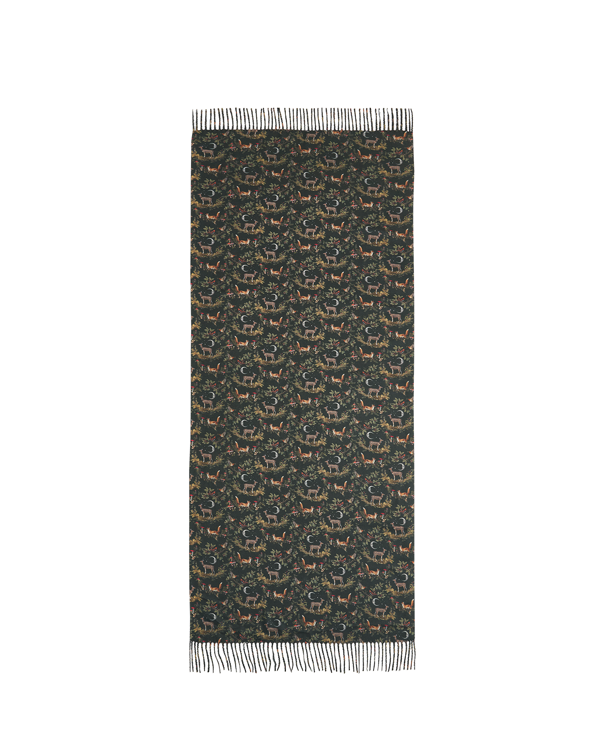 Winter scarf with a woodland pattern on a white background