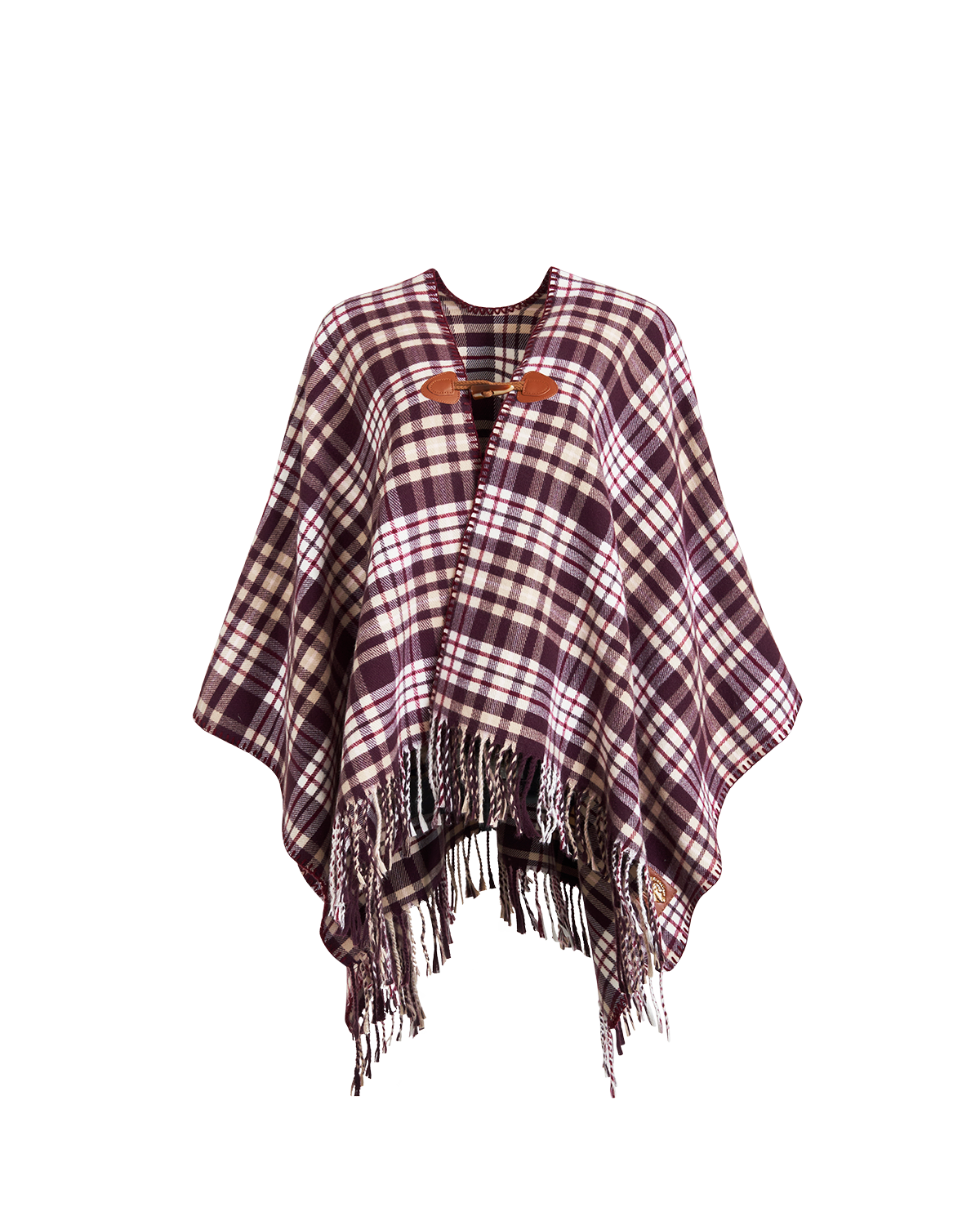Red plaid cape with fringes on a white background