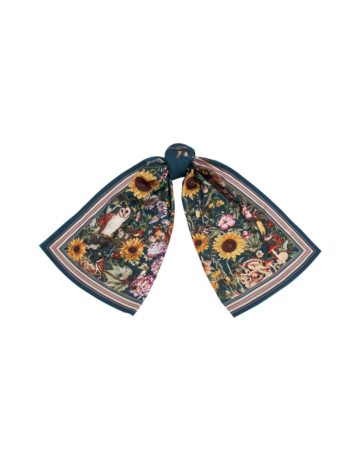Floral and nature-themed scarf on a white background
