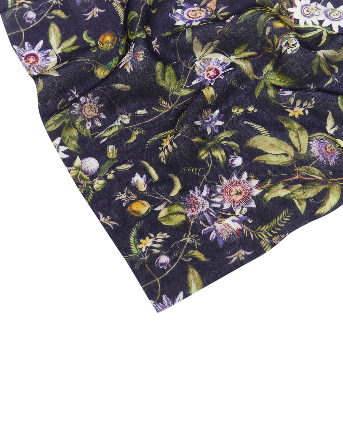 Navy Passion Flower Lightweight Long Scarf