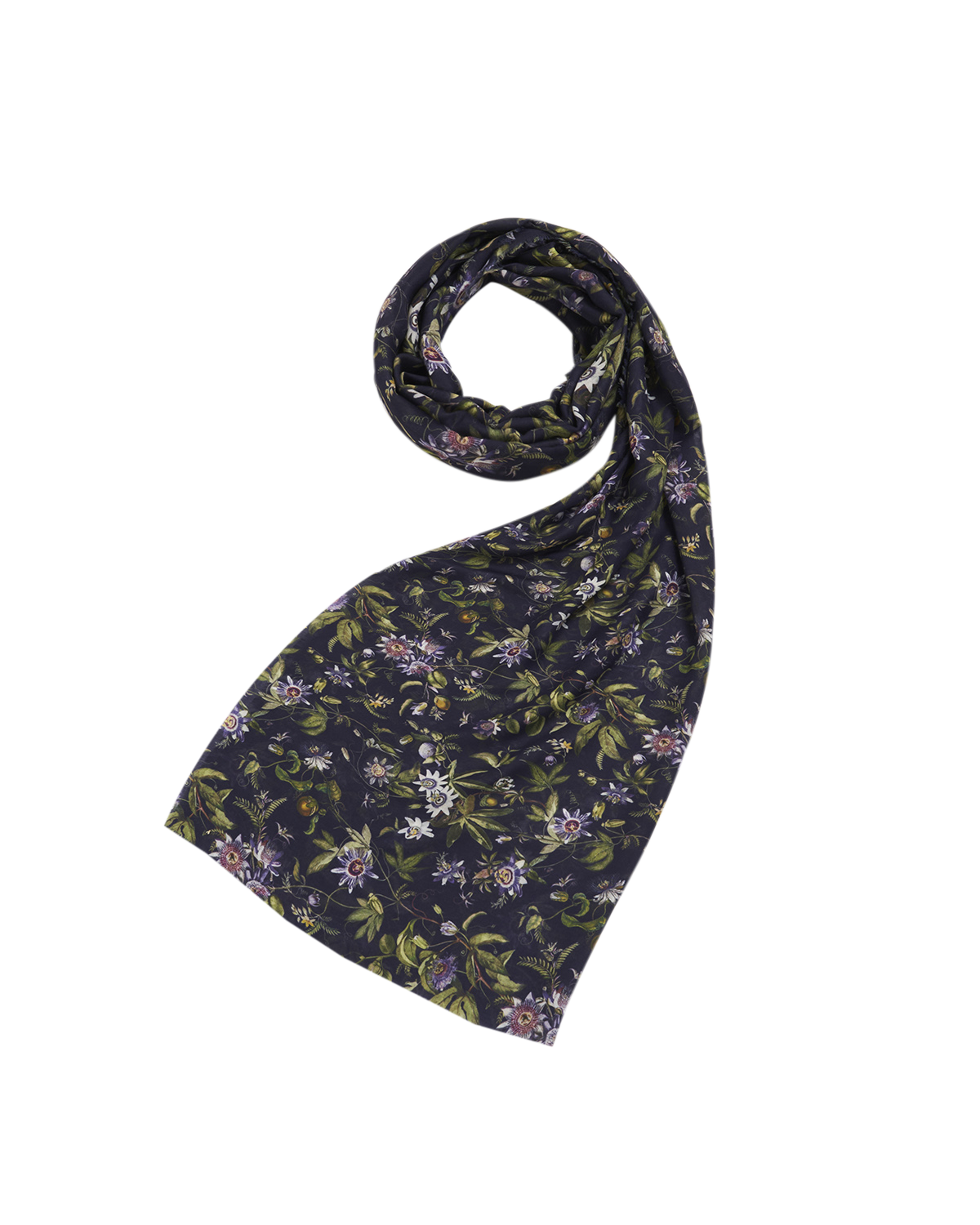 Navy Passion Flower Lightweight Long Scarf