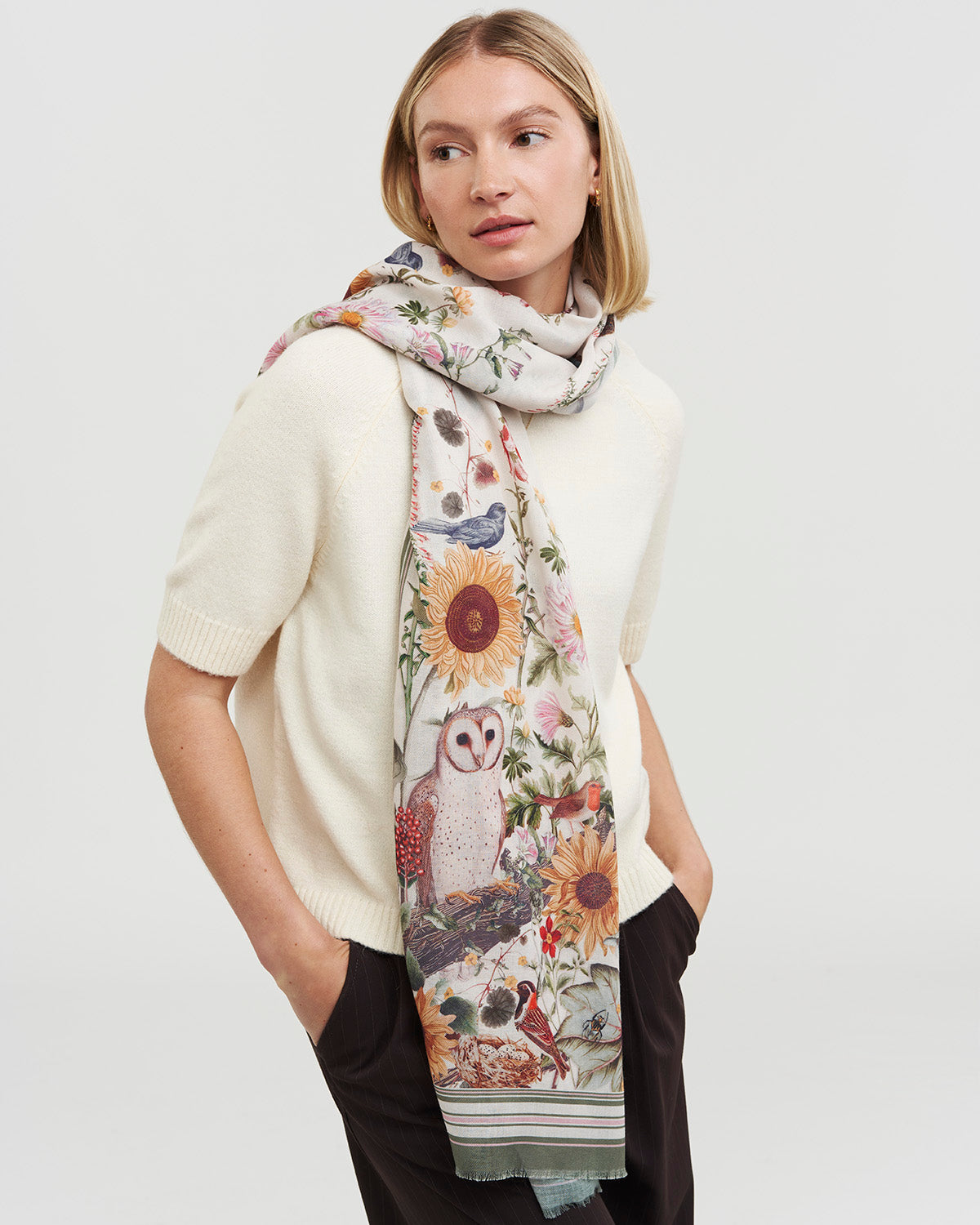 Ivory Botanical Large Rectangle Scarf