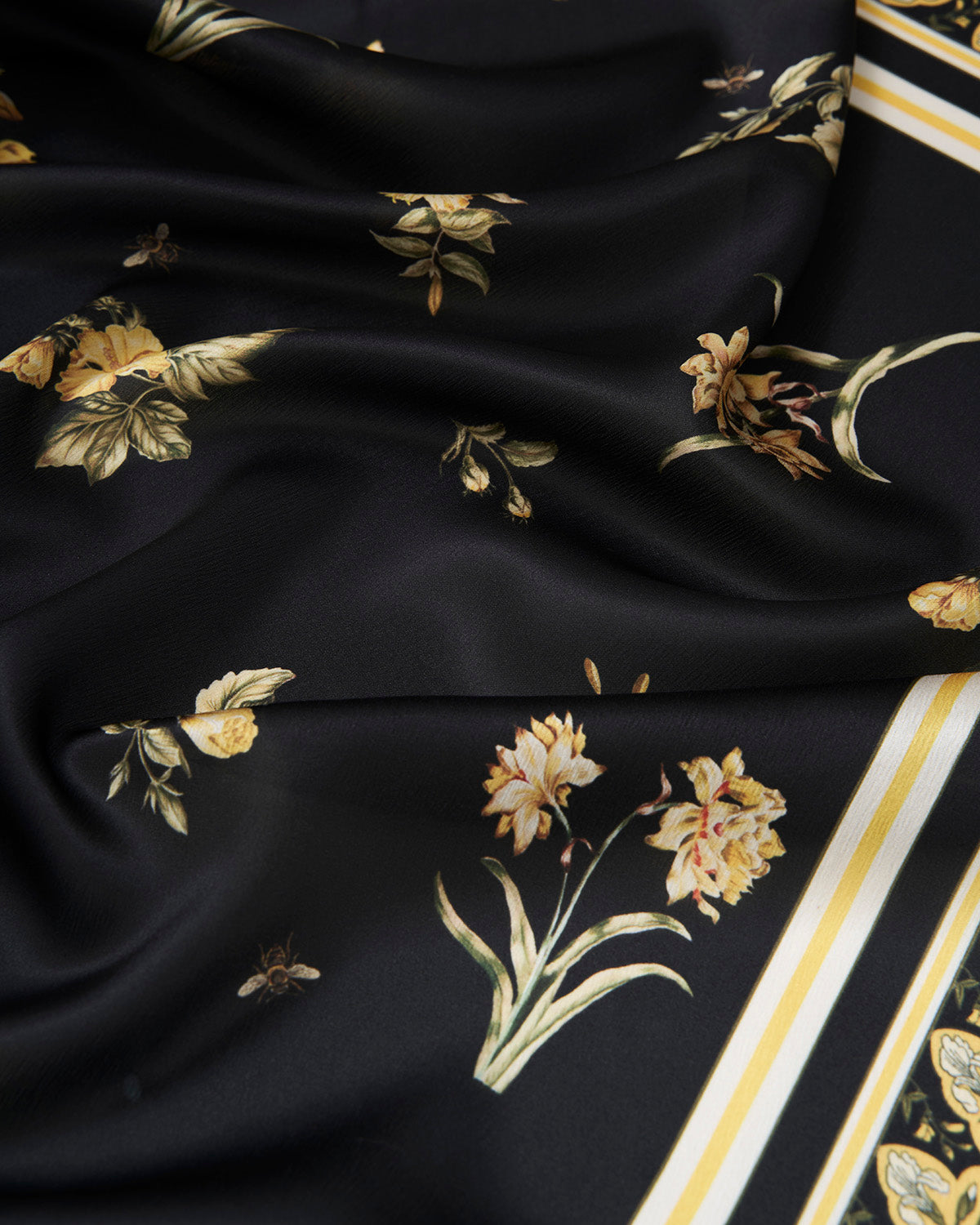 Black Nouveau Floral Small Square Scarf