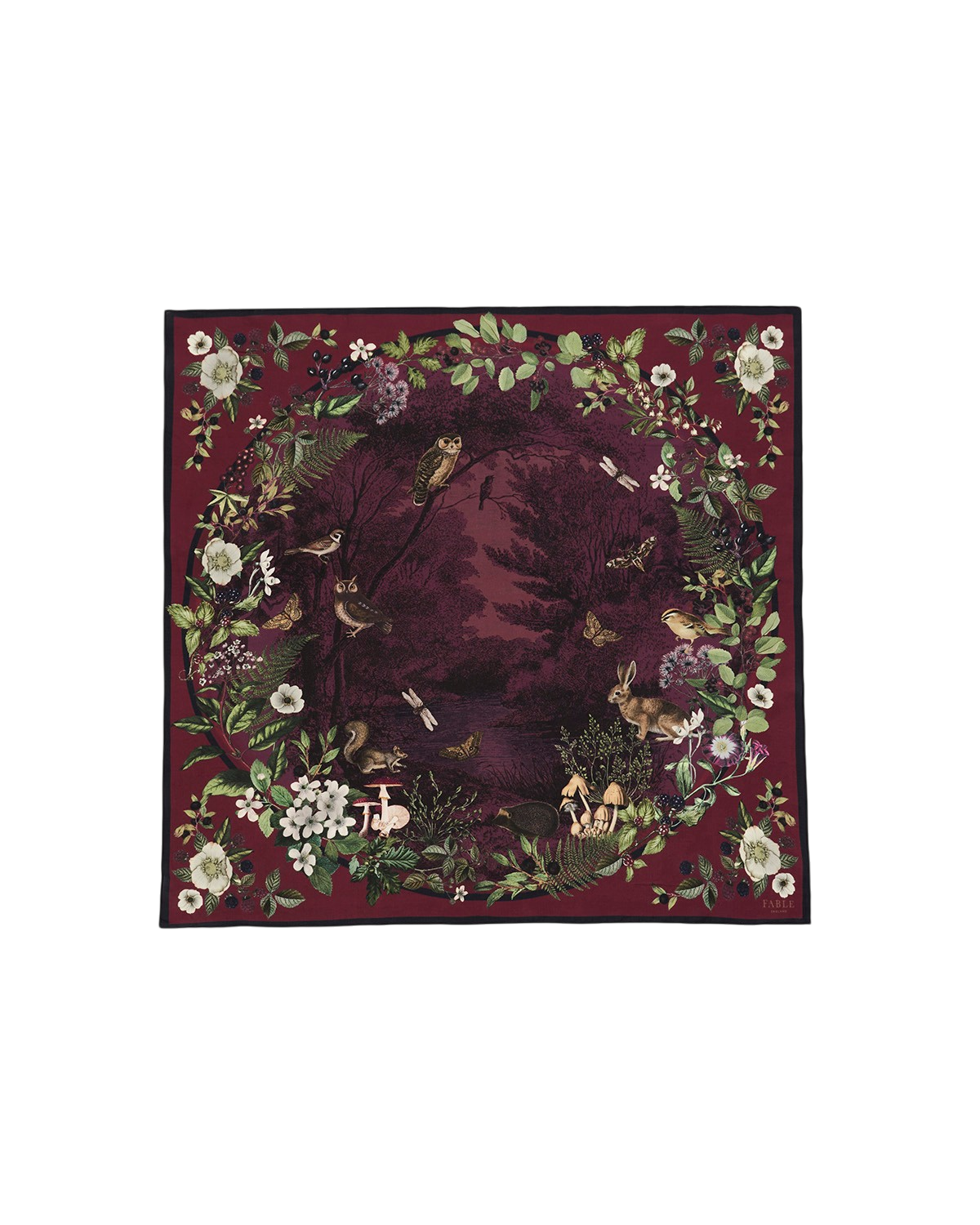 Orla Narrative Medium Square Scarf in Burgundy