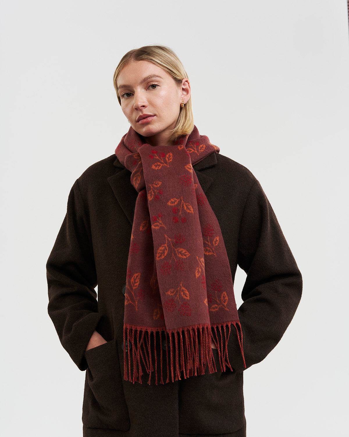 Blackberry Long Jacquard Scarf in Burgundy