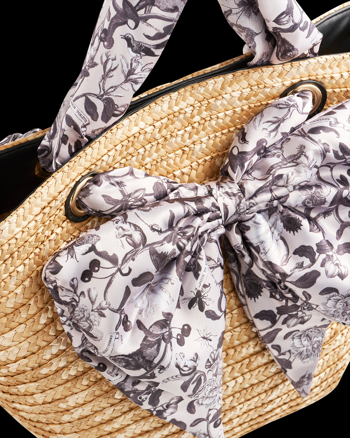 Tree Of Life Monochrome Raffia Basket Bag