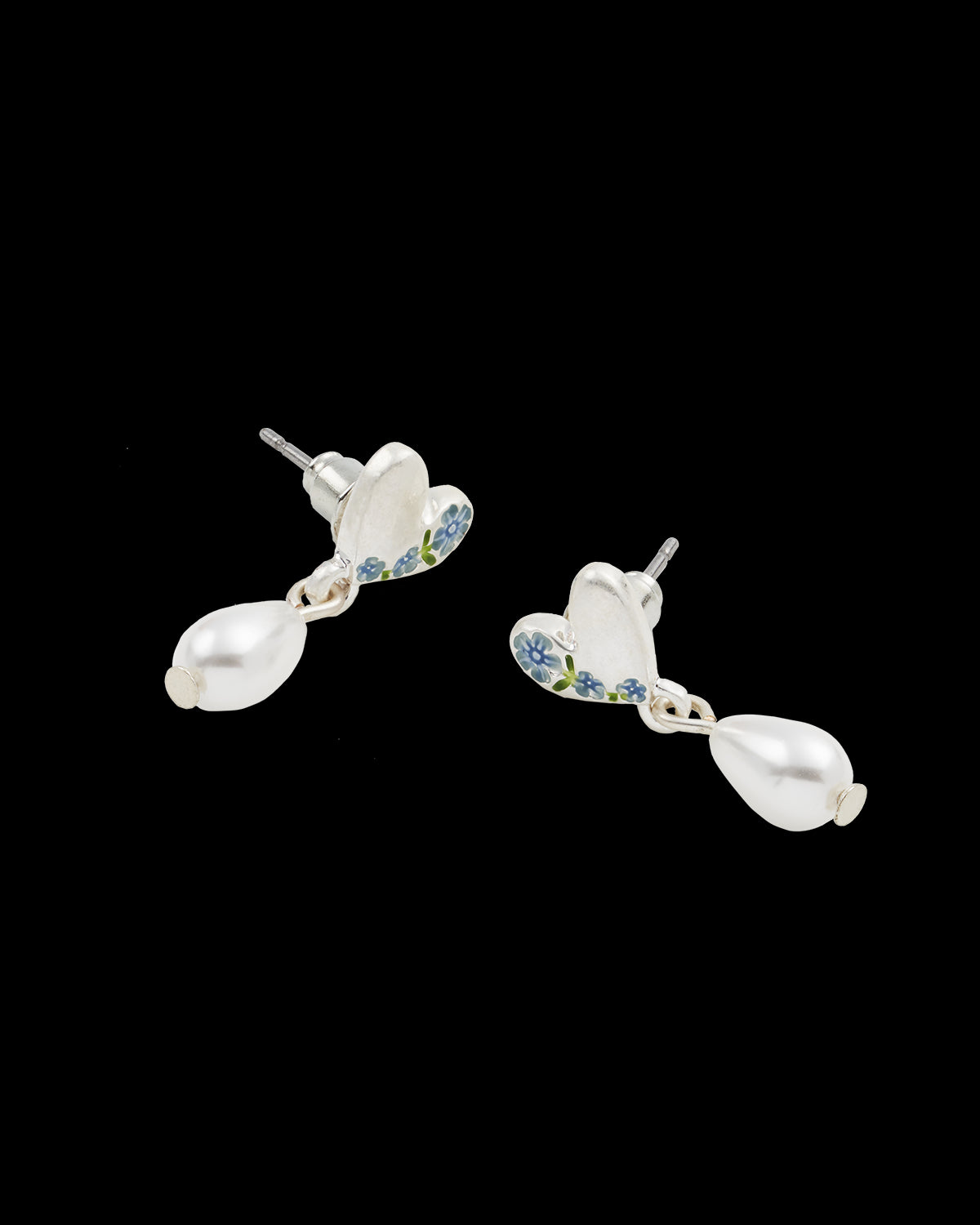 Pendientes Corazón & Perla Forget-Me-Not Plateado