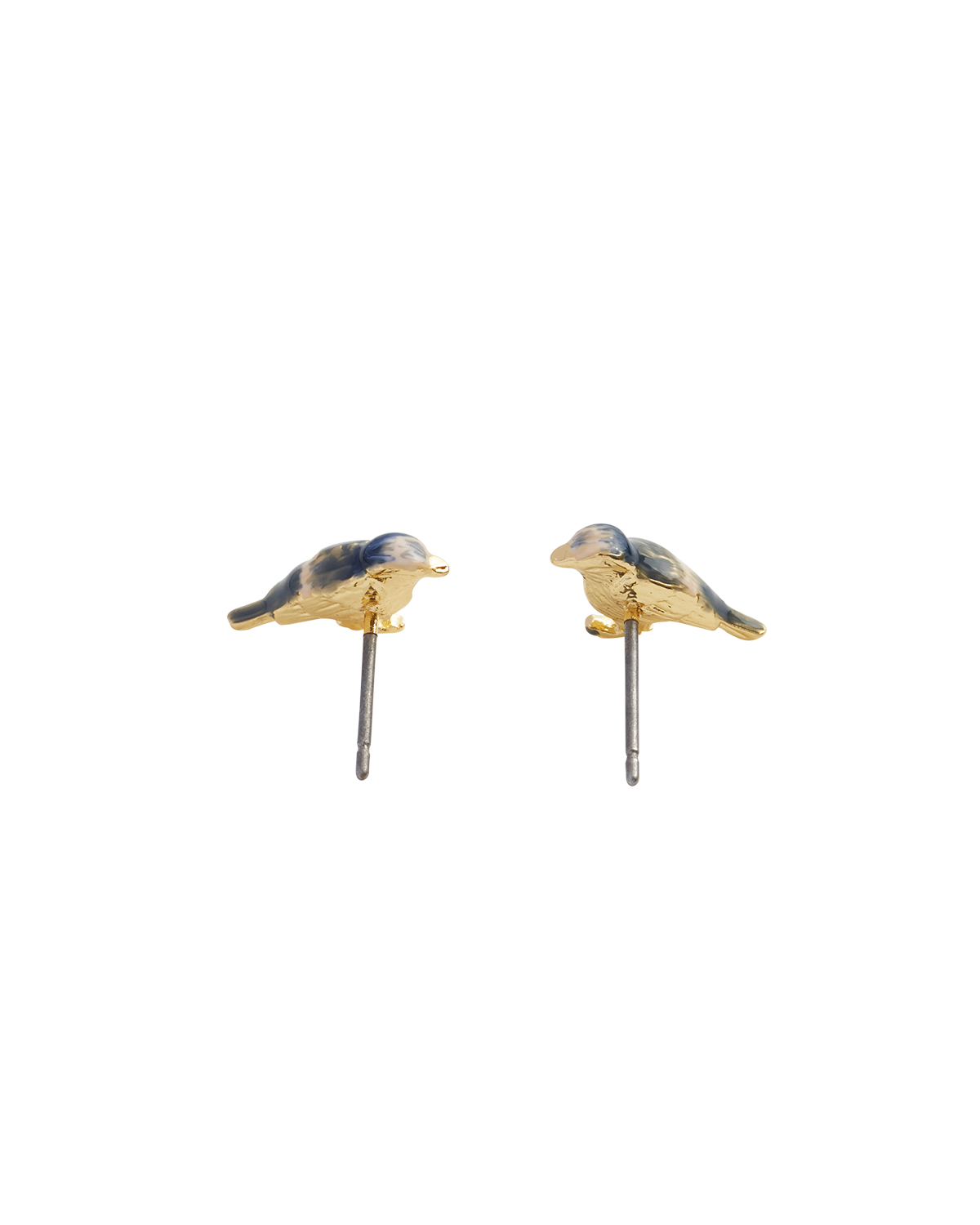 Pendientes stud de pájaro herrerillo esmaltado azul