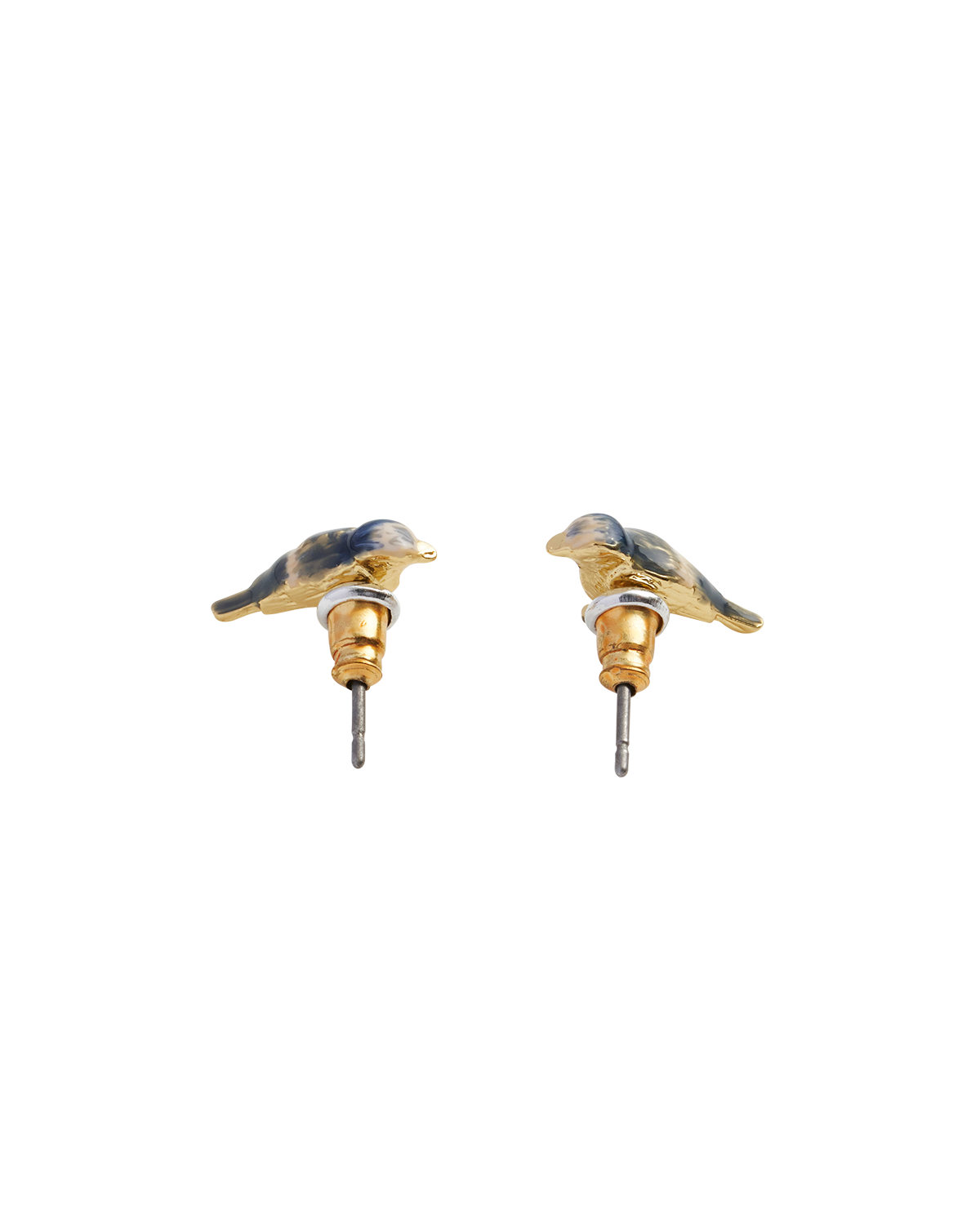 Pendientes stud de pájaro herrerillo esmaltado azul