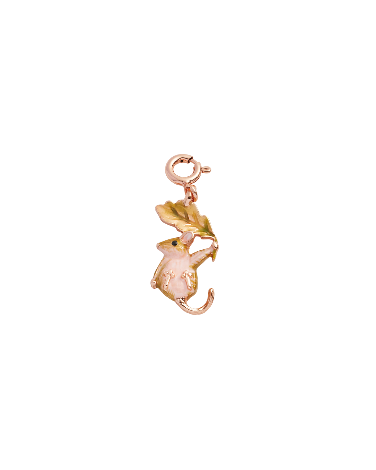 Rose Gold dormouse enamel charm on a white background