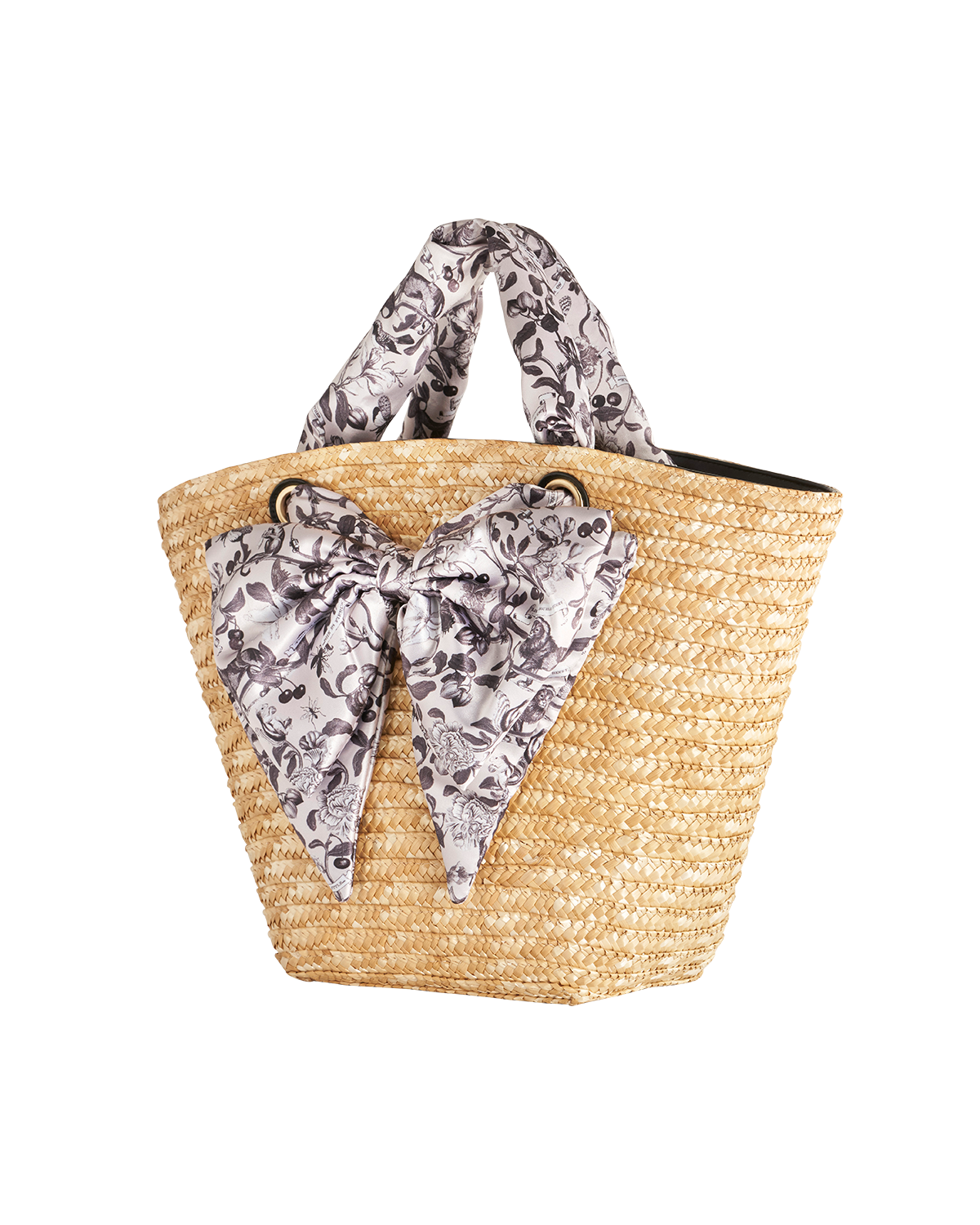 Tree Of Life Monochrome Raffia Basket Bag