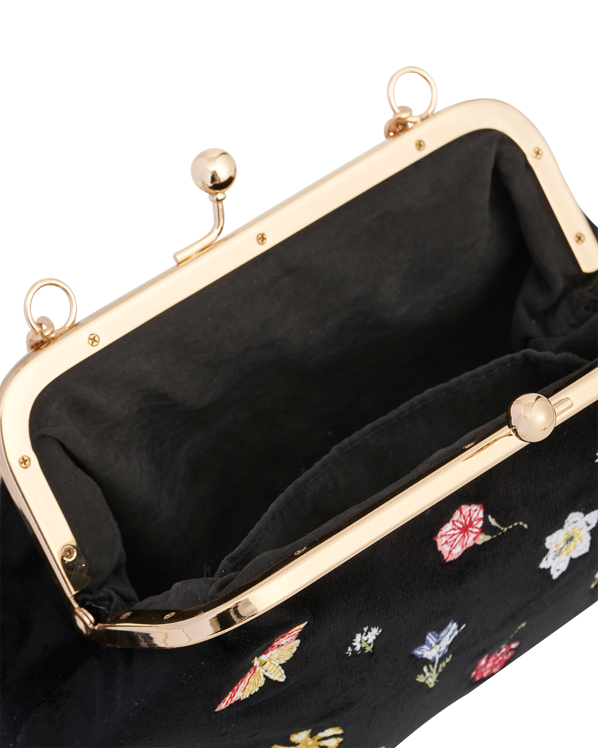 Floral Ditsy Embroidered Black Velvet Clutch Bag