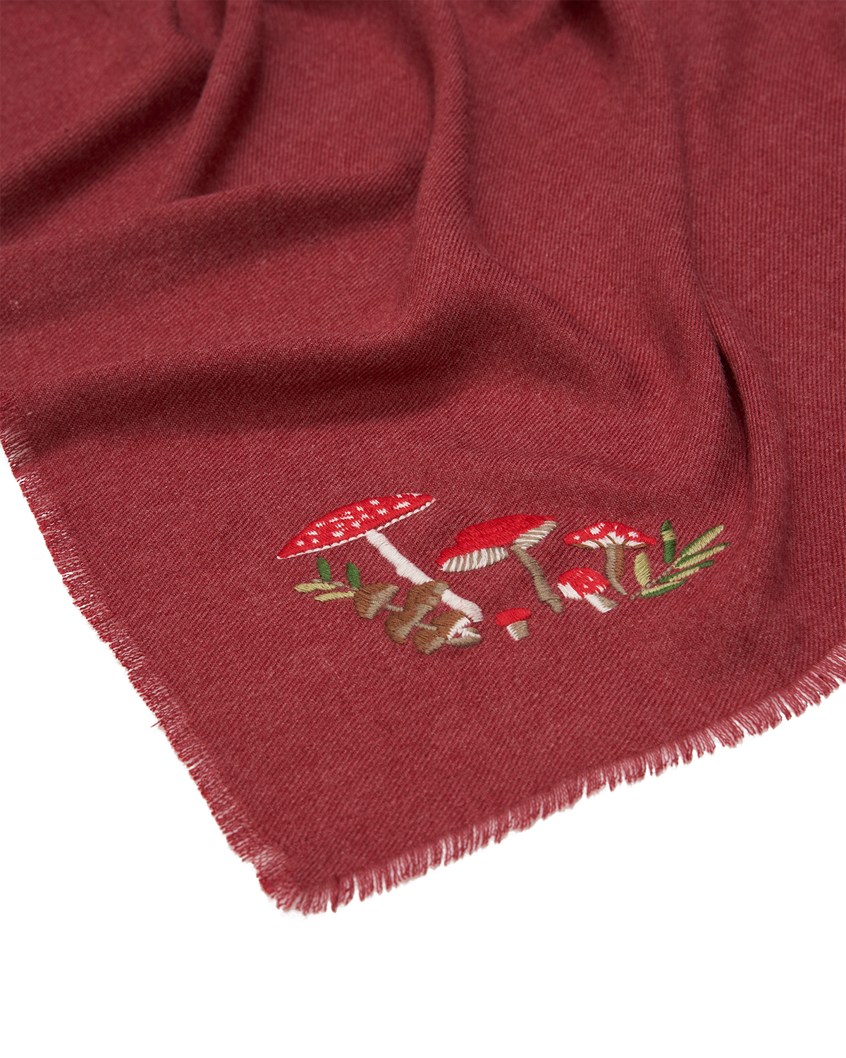 Mushroom Embroidered Burgundy Pashmina Scarf