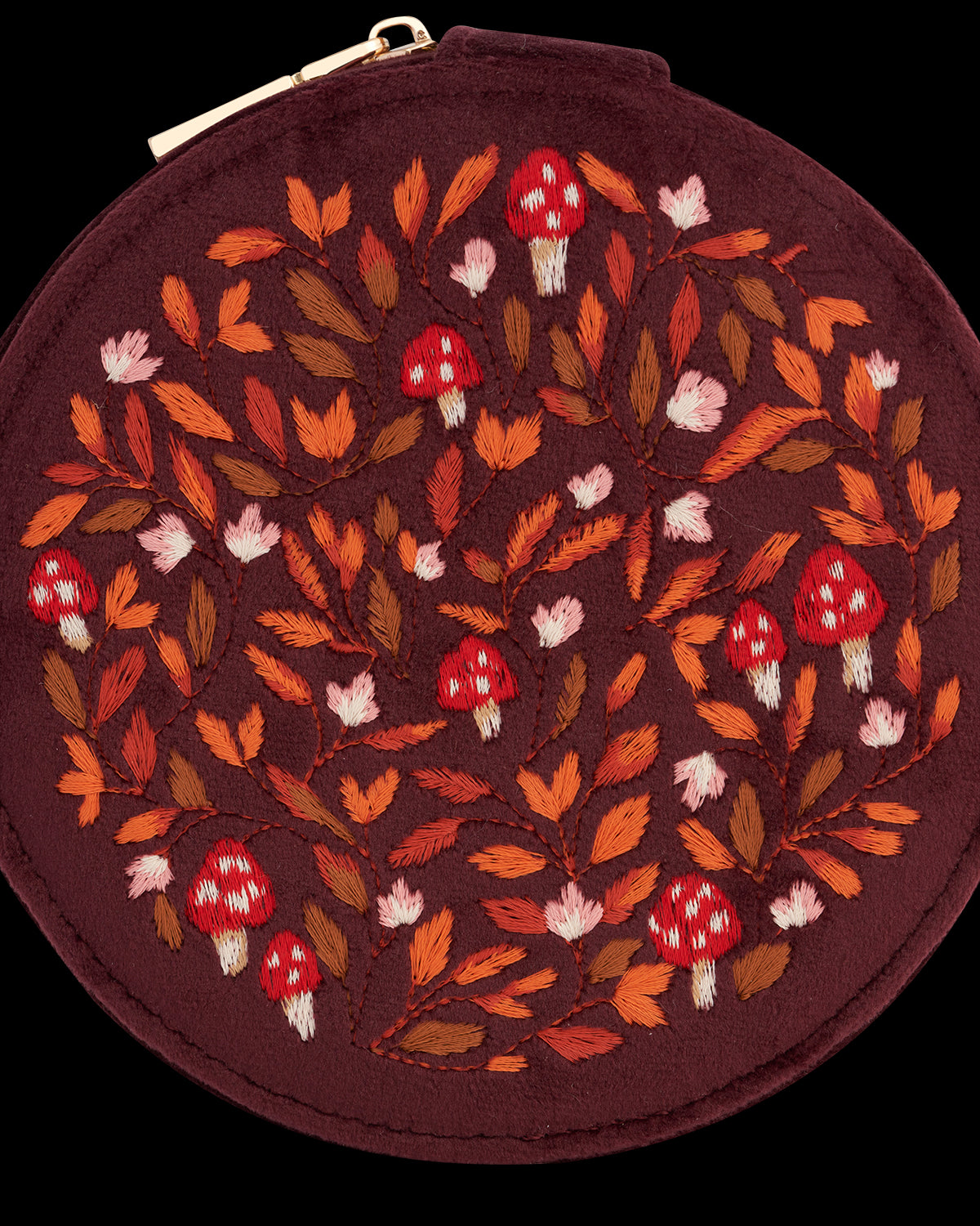 Magical Mushroom Embroidered Burgundy Velvet Jewellery Box