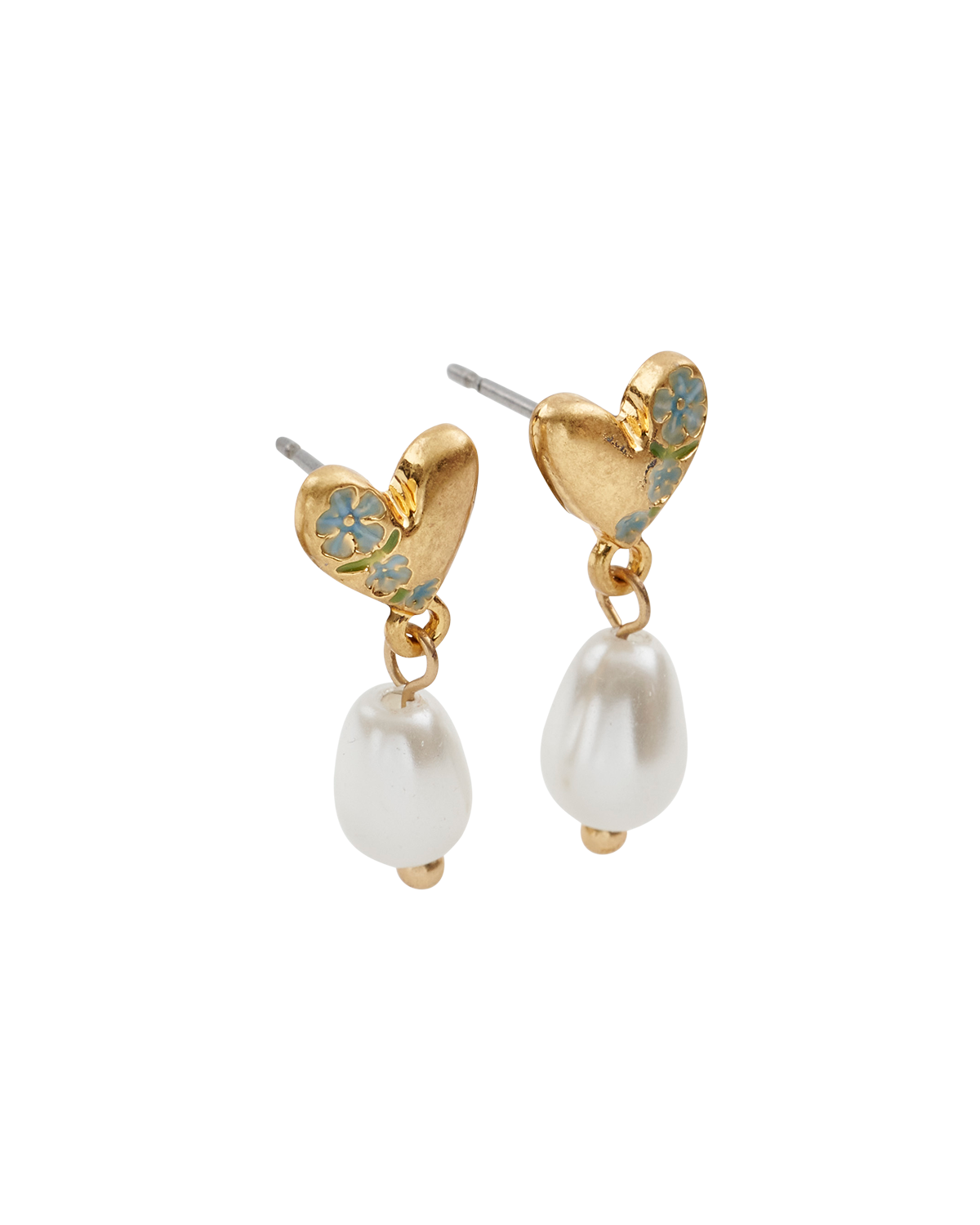 Boucles d'oreilles Myosotis, perle & cœur