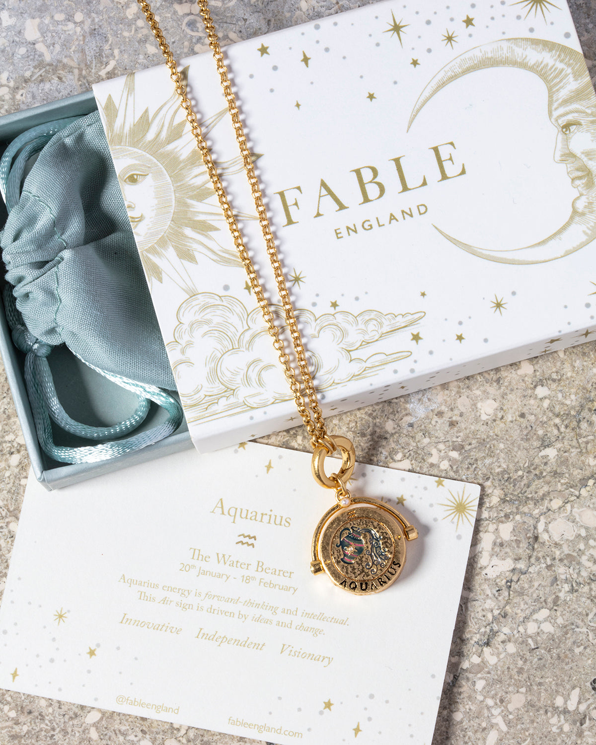 Aquarius Zodiac Spinner Necklace in Gold