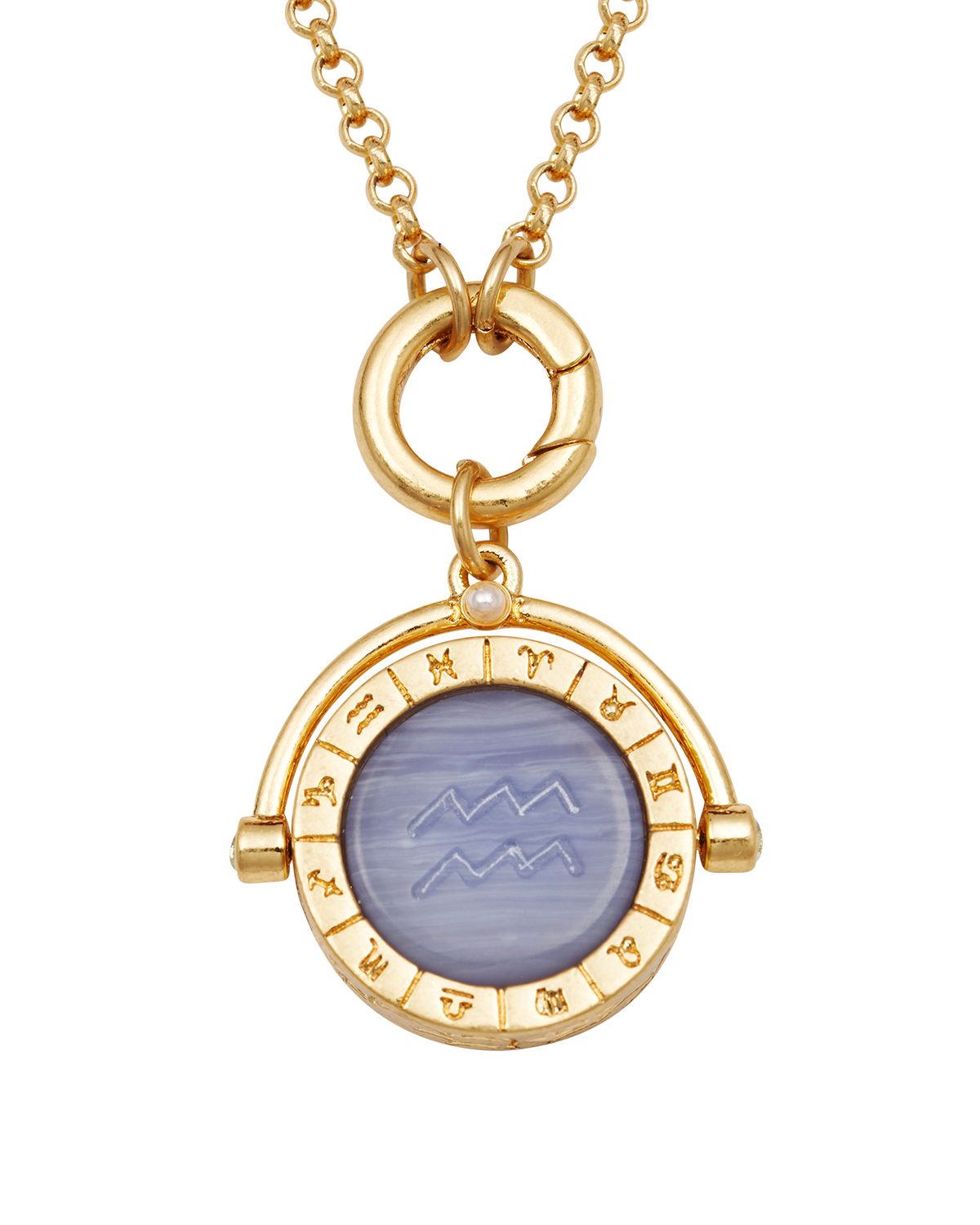Aquarius Zodiac Spinner Necklace in Gold