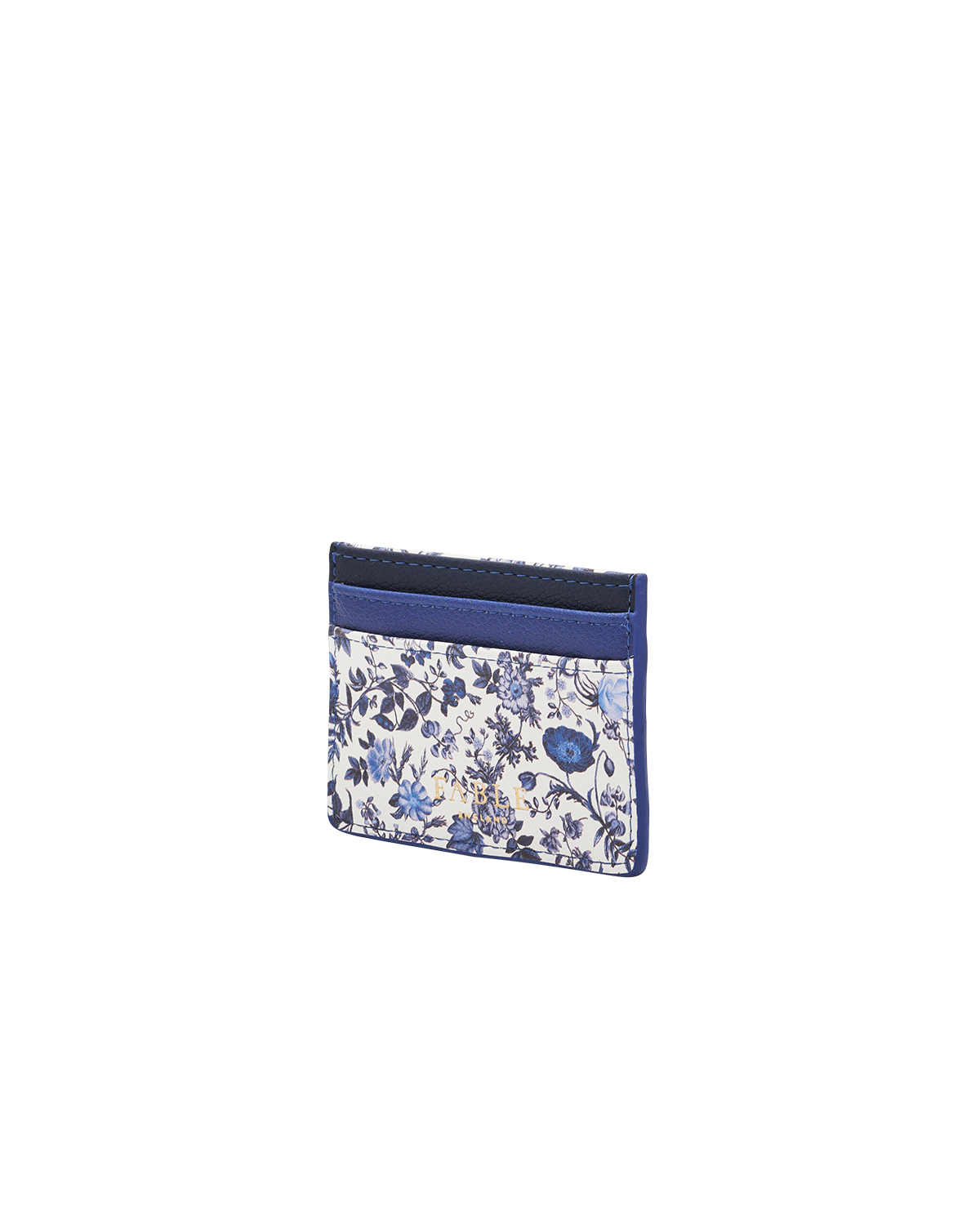 Blue Agnes Ditsy Card Holder featuring a floral design and blue faux leather accents, ideal for easy access to essentials.