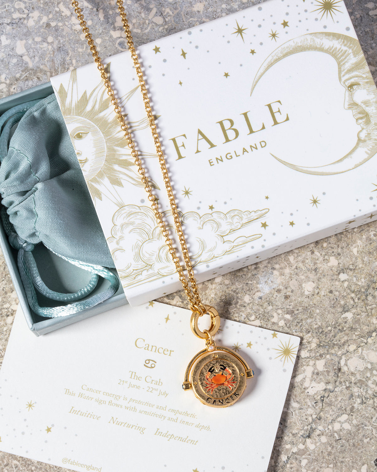Cancer Zodiac Spinner Necklace in Gold