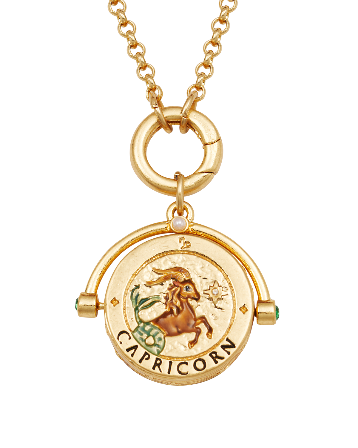 Capricorn Zodiac Spinner Necklace in Gold