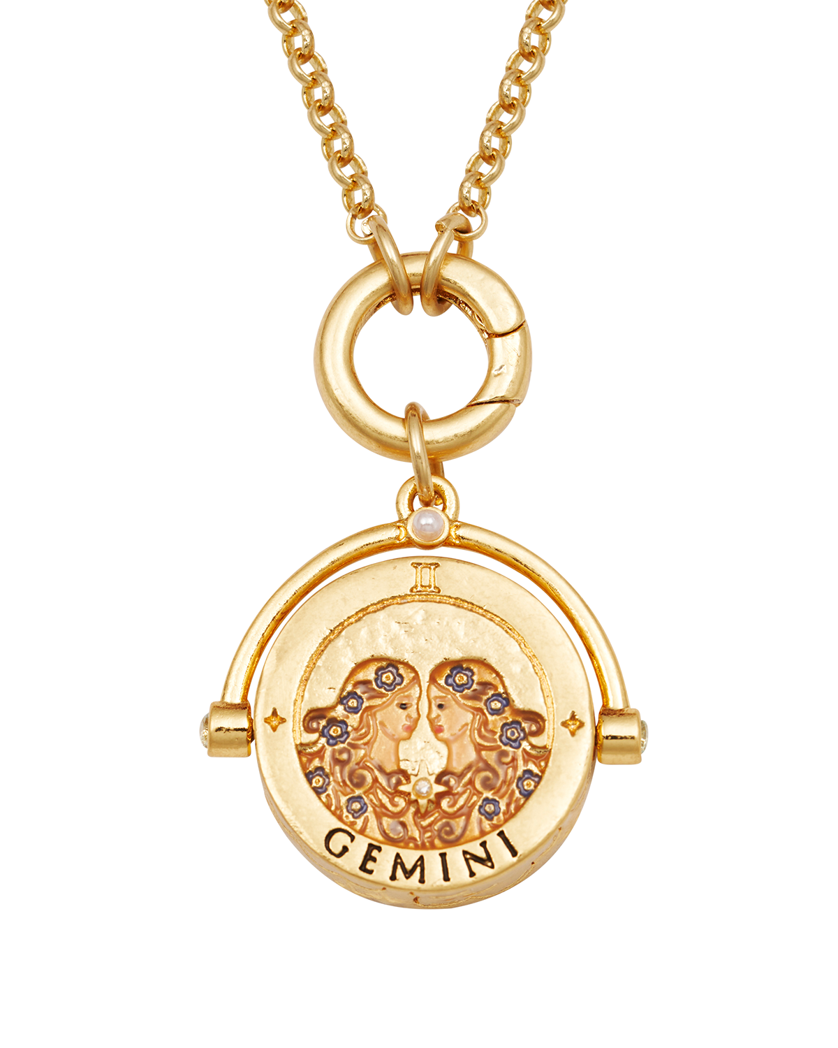 Gemini Zodiac Spinner Necklace in Gold