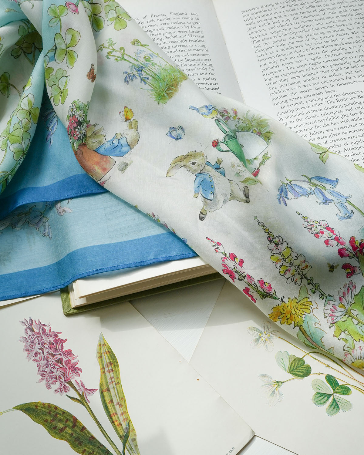 Fable England x Peter Rabbit Blue Narrative Silk Blend Square Scarf