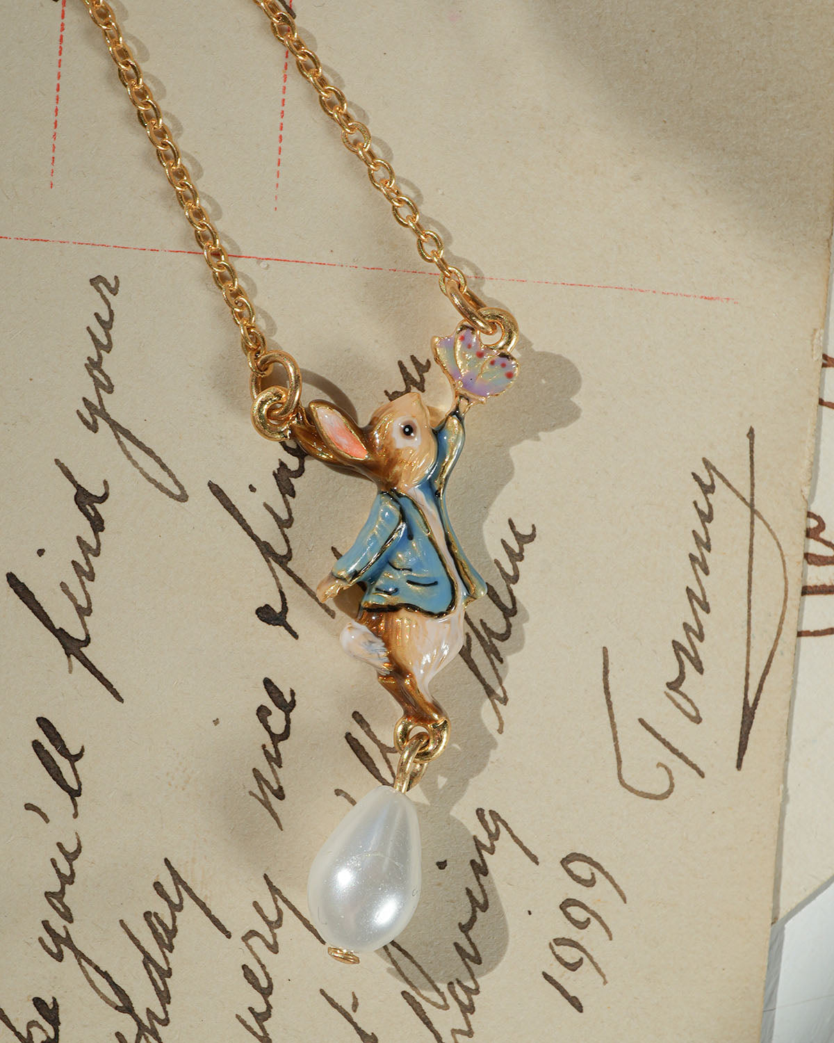 Fable England x Peter Rabbit Butterfly Pearl Drop Necklace
