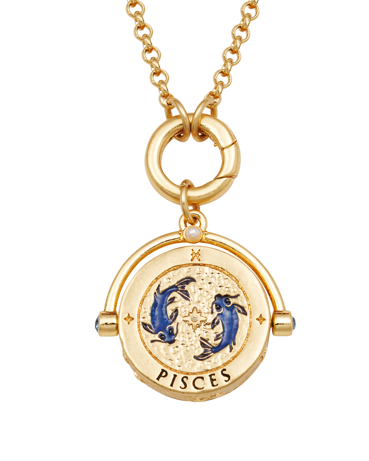Pisces Zodiac Spinner Necklace in Gold