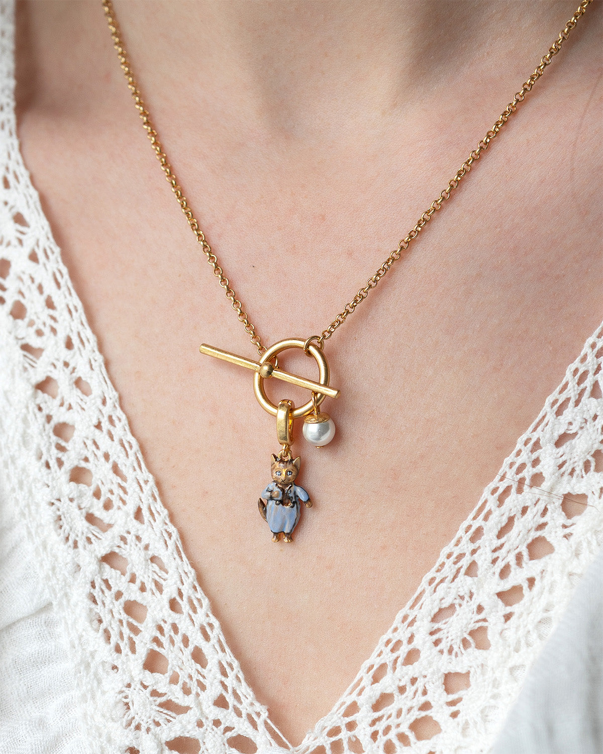 Tom Kitten peter rabbit charm on gold toggle necklace