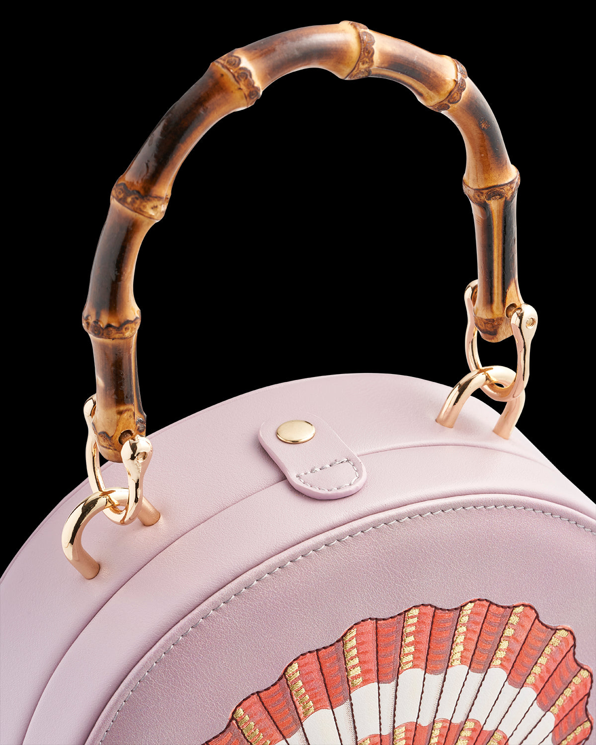 Embroidered Shell Lilac Bamboo Top Handle Bag