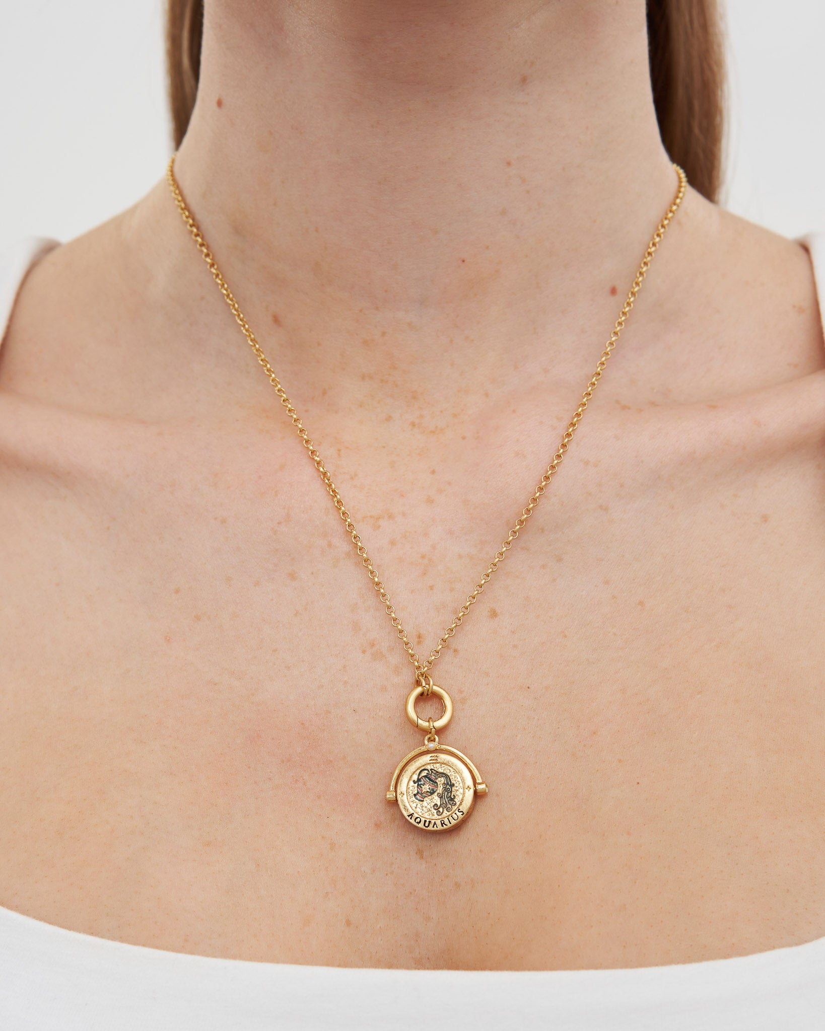 Aquarius Zodiac Spinner Necklace in Gold
