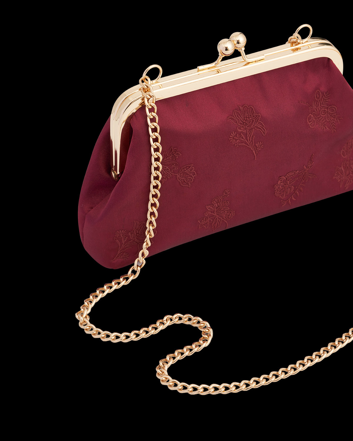 Victoriana Embroidered Burgundy Satin Clutch Bag