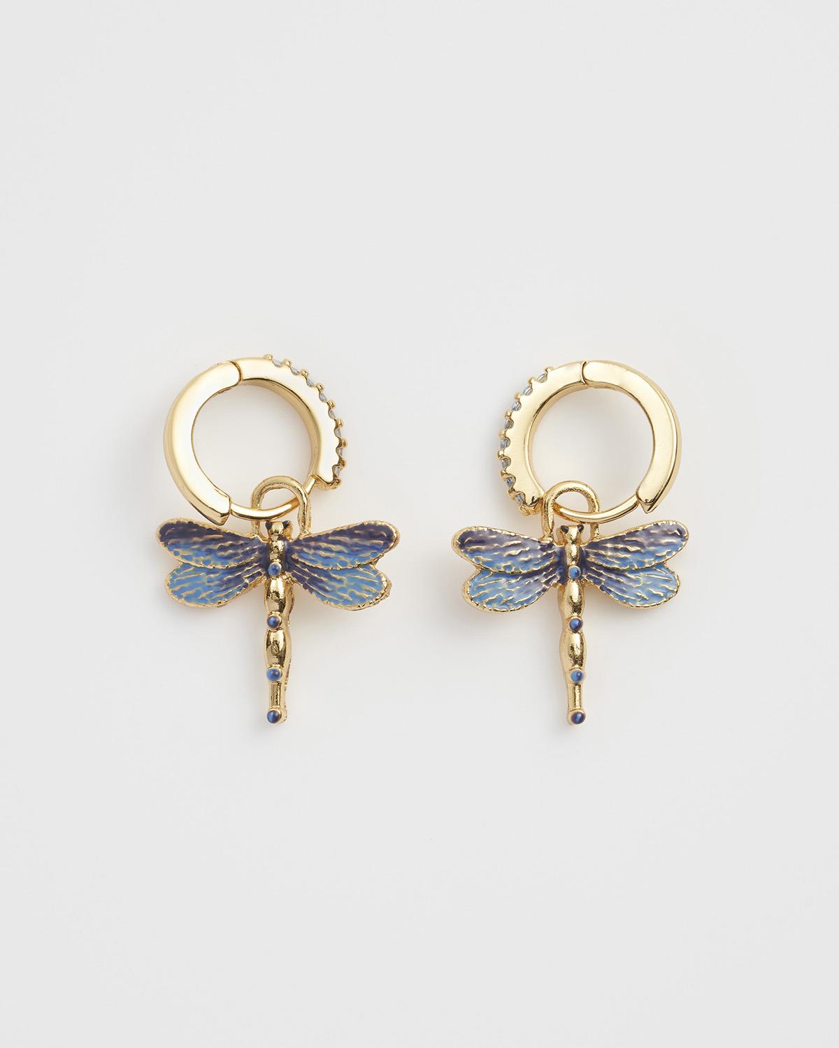 Brass Gold Plated Multicolored Whimsical Dragonfly Earrings