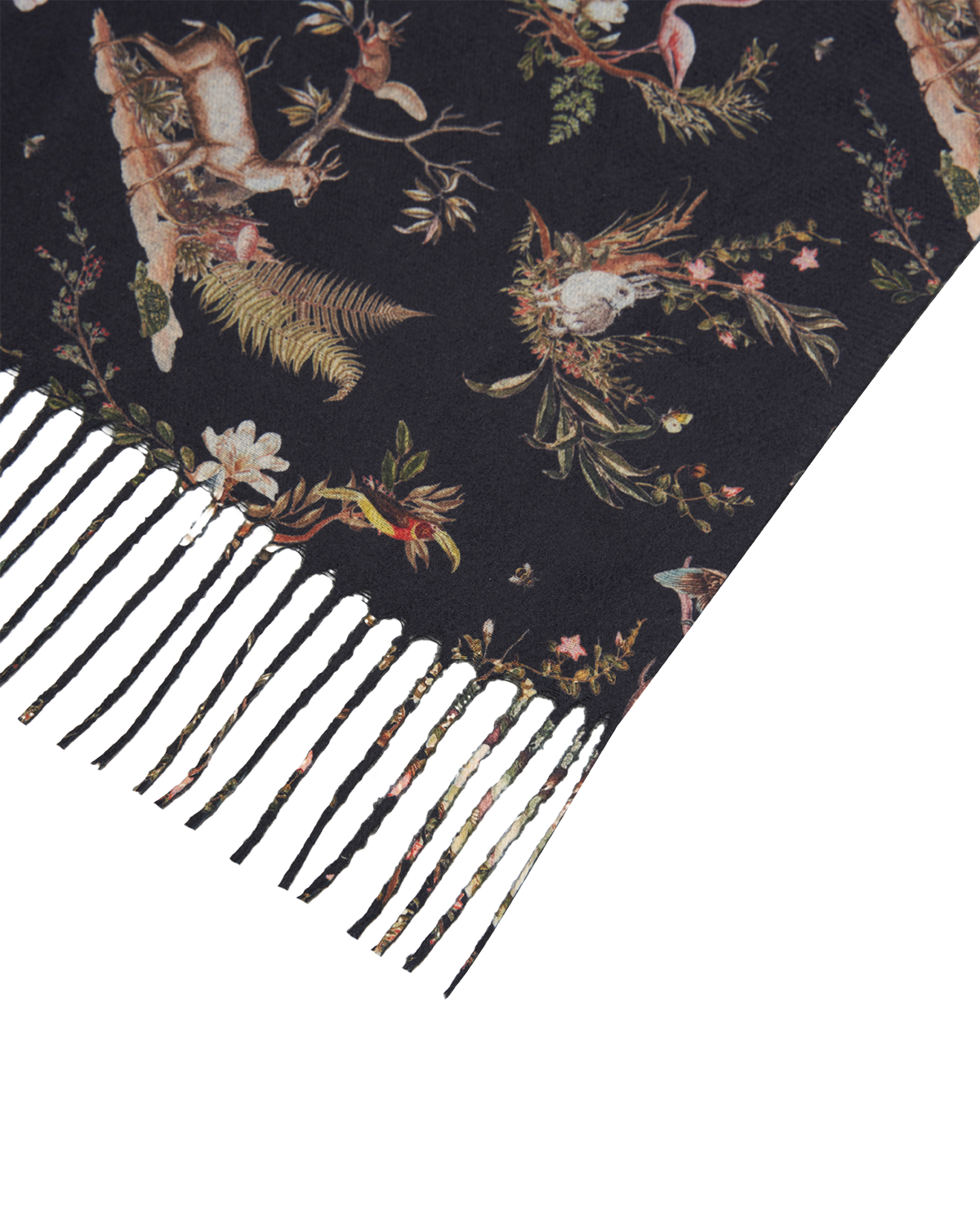 Black Wonderland Toile Tassel Scarf