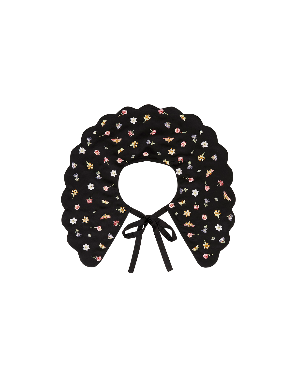 Floral Ditsy Black Satin Embroidered Collar