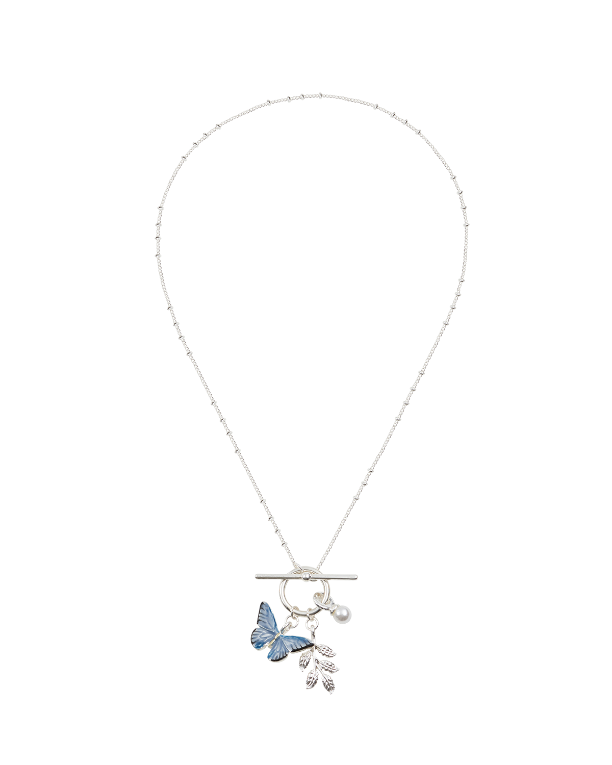 Collar de mariposa azul plateado