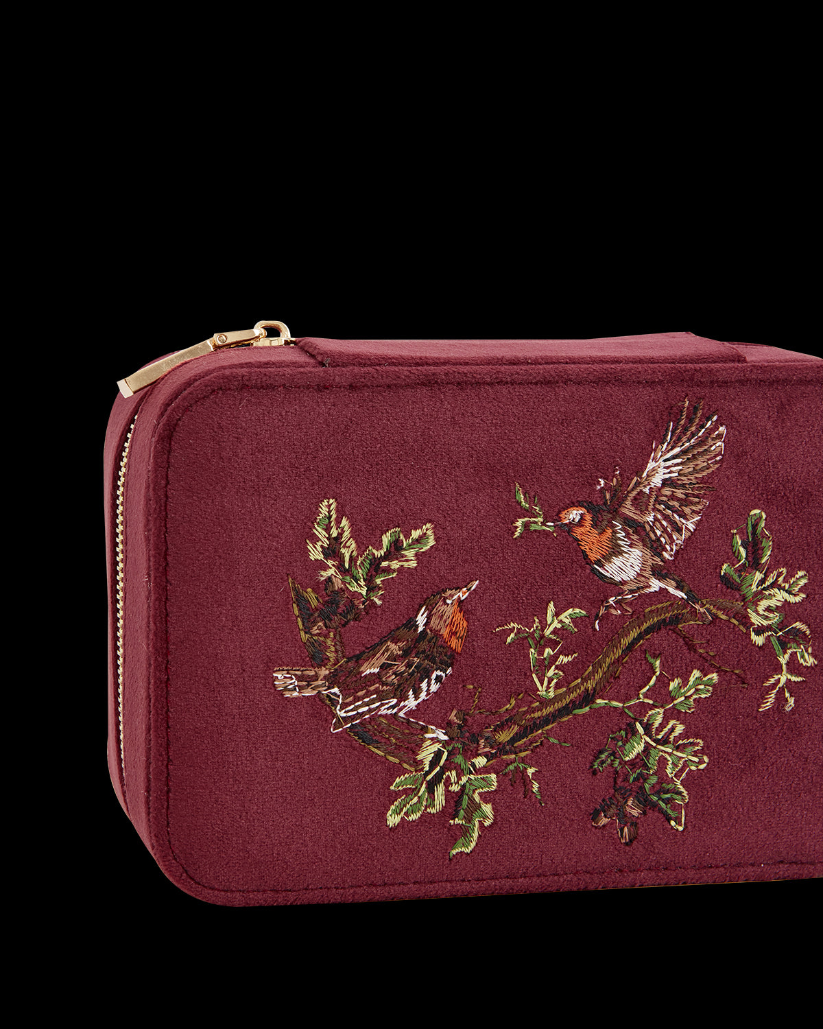 Joyero Bordado Robin Love Terciopelo Rojo Grosella - Grande