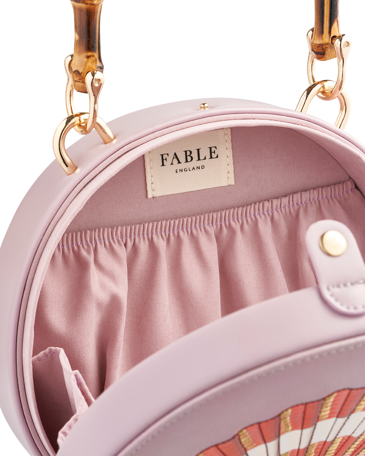 Embroidered Shell Lilac Bamboo Top Handle Bag