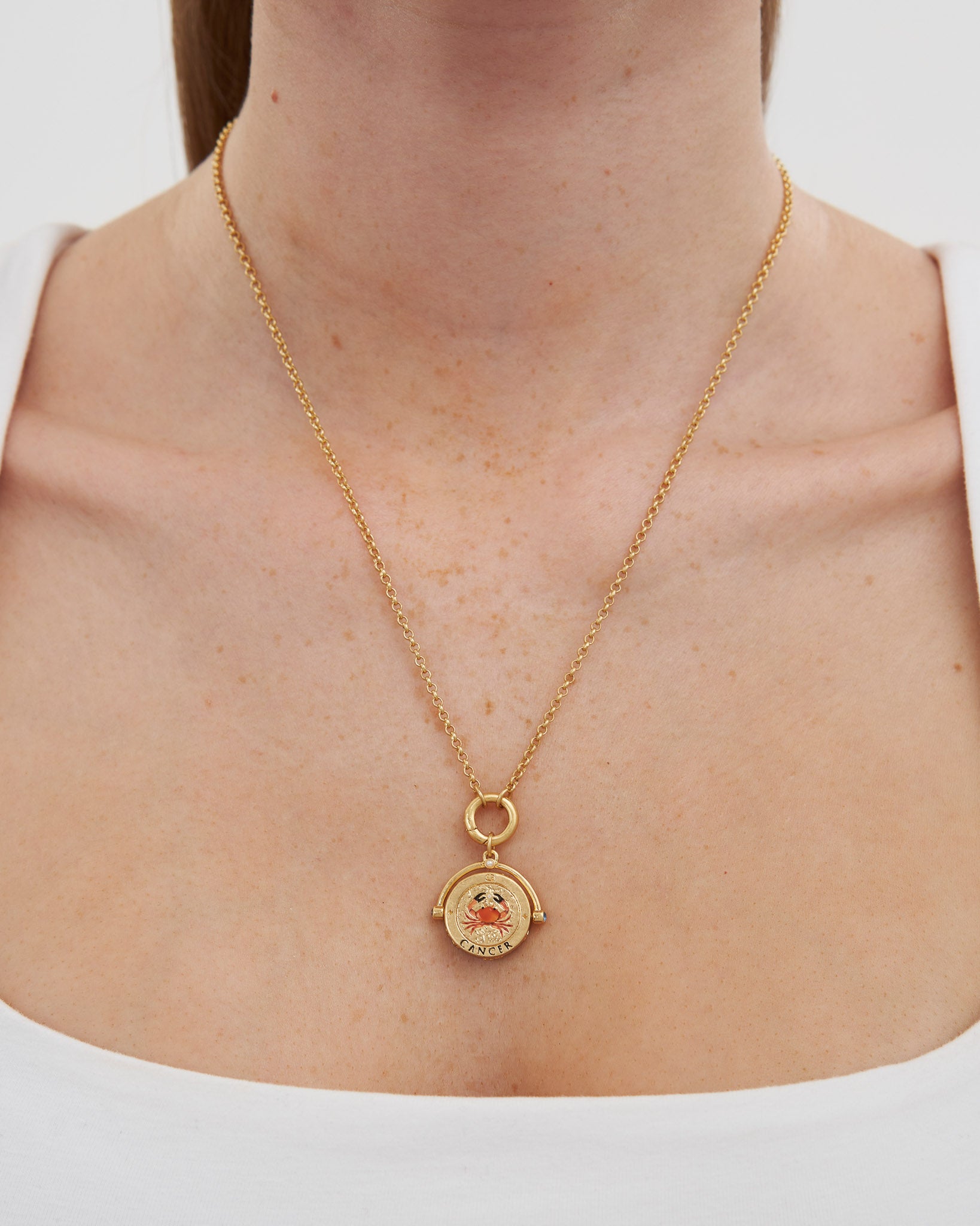Cancer Zodiac Spinner Necklace in Gold