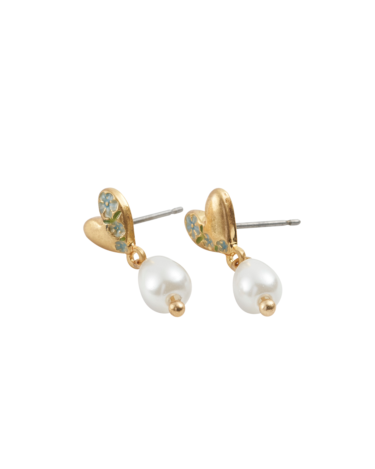 Boucles d'oreilles Myosotis, perle & cœur