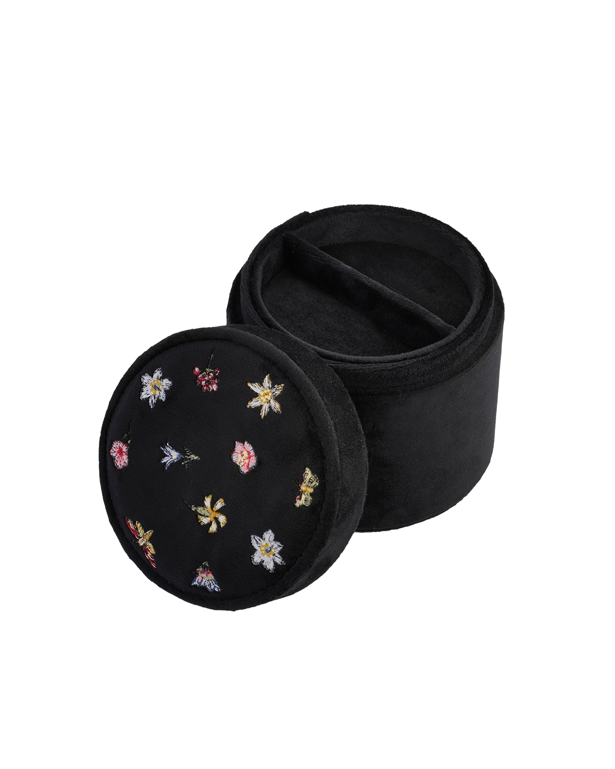 Floral Ditsy Embroidered Black Velvet Jewellery Box